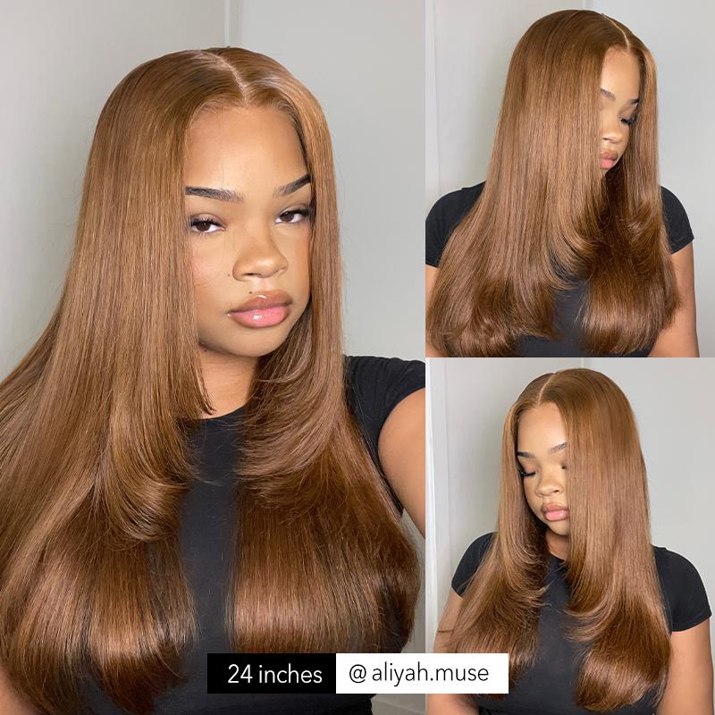 Wavymy Trendy Layered Cut 90's Inspired Pre-bleached Wear Go Glueless Wigs 180% Density Straight 4x6 HD Lace Closure Wigs 100% Human Hair