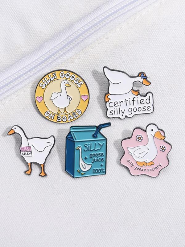 Cute Cartoon Goose & Letter & Drink Bottle Design Brooch, Animal Themed Clothes Brooch, Fashion Accessories for Women & Men