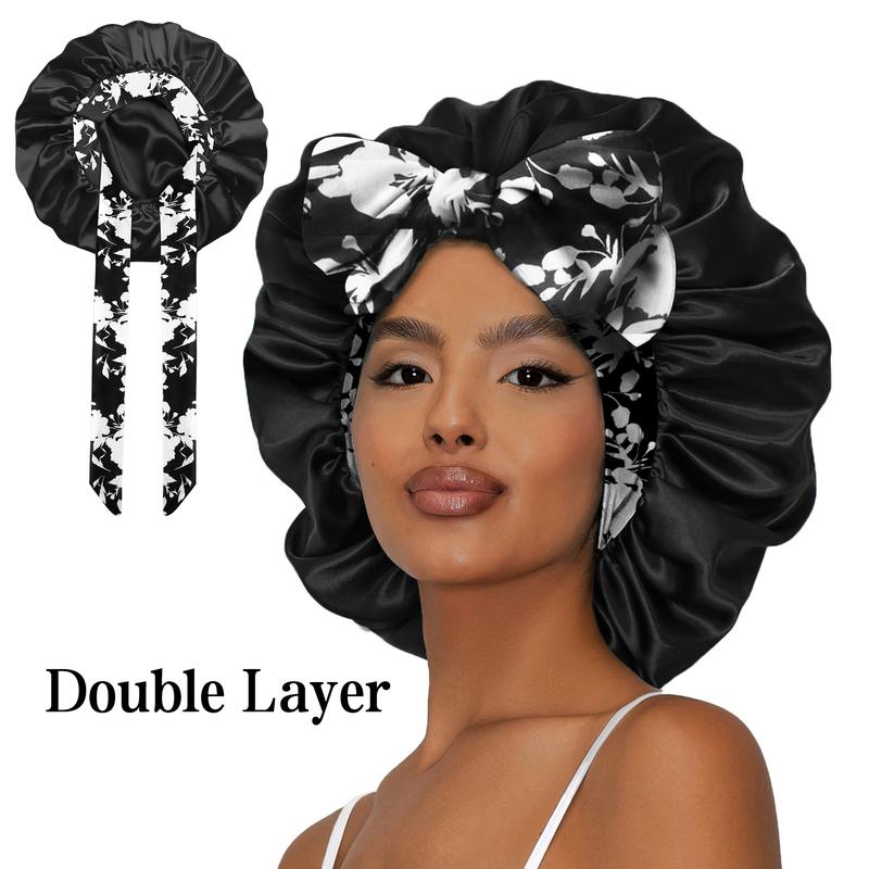 SeSe Code Satin Bonnet Silk Bonnet for Sleeping Double Layer Satin Lined Hair Bonnet with Tie Band Bonnets for Women Natural Curly Hair