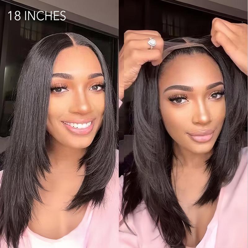 Wavymy Trendy Layered Cut 90's Inspired Pre-bleached Wear Go Glueless Wigs 180% Density Straight 4x6 HD Lace Closure Wigs 100% Human Hair