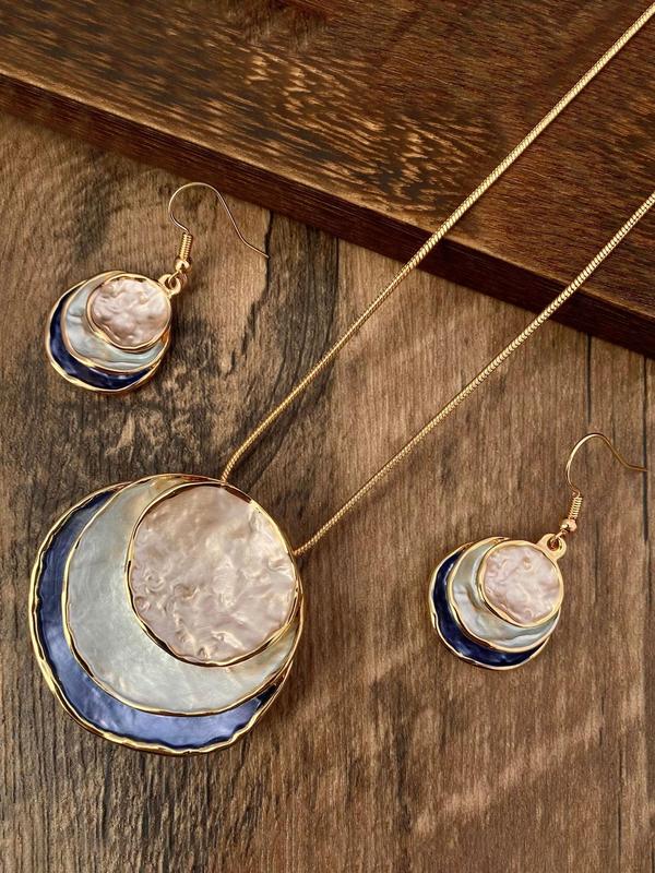 Boho Style Round Pendant Necklace & Dangle Earrings, Fashion Jewelry for Party, Daily Clothing Decor, Trendy All-match & Exquisite Jewelry for Birthday Gift