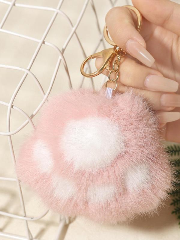 Women's Cute Fluffy Cat Paw Design Keychain, Fuzzy Novelty Keychain for Women & Girls for Car Keys, Fashion Kawaii Accessories for Daily Decoration