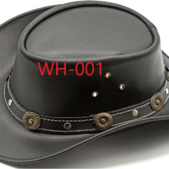 Black & Brown Genuine Leather Cowboy Western Hat Unisex