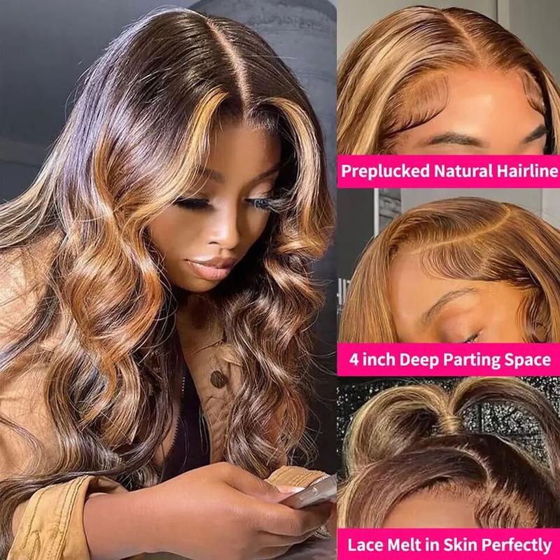 ALIGLOSSY 13x4 Ombre Balayage Highlight Body Wave Lace Front Wigs 4 30 Balayage Highlight PRE Colored Wavy HD Transparent Lace Frontal Human Hair Wigs For Women