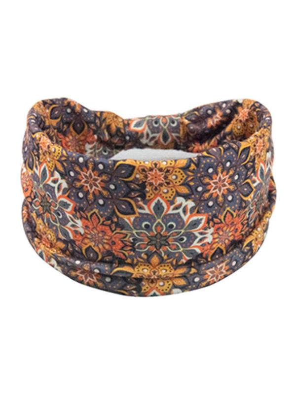 Women's Floral Print Wide Band Hair Band, Boho Style Hair Band for Women & Girls, Vintage Hair Accessories for Yoga, Running, Workout