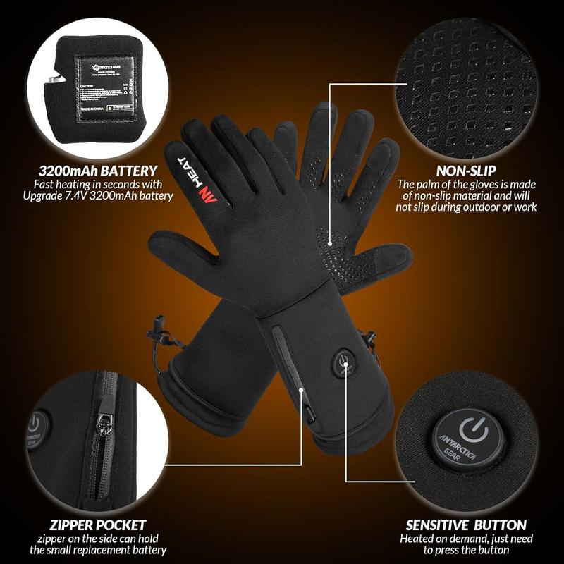 ANTARCTICA GEAR Heated Gloves Winter Liners Heating Gloves for Men and Women, 3200mAh Rechargeable Battery Included, Hand Warm Gloves for Cold Weather