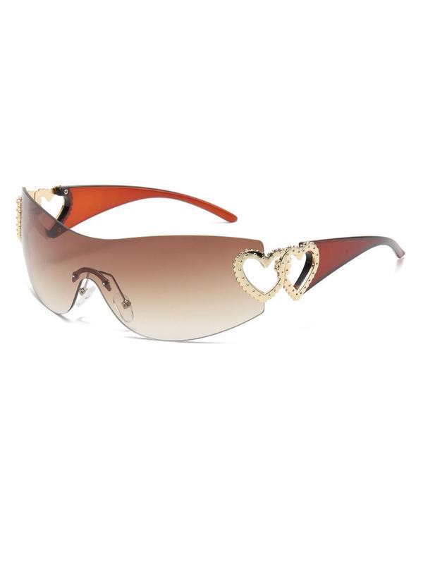 Y2K Style Fashion Hollow Out Heart Design Rimless Sunglasses For Everyday Use, Summer Fashion Sunglasses, Travel Accessories