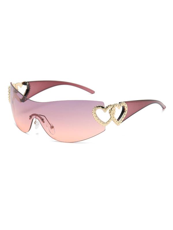 Y2K Style Fashion Hollow Out Heart Design Rimless Sunglasses For Everyday Use, Summer Fashion Sunglasses, Travel Accessories