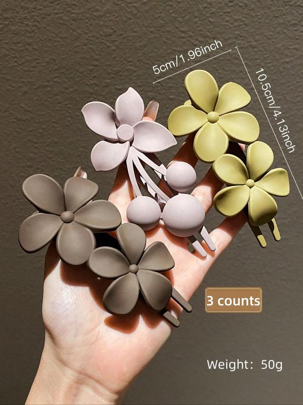 Flower Decor Hair Clips Set, Fashionable Hair Accessories for Women & Girls, Minimalist Headwear Suitable for Thick Hair