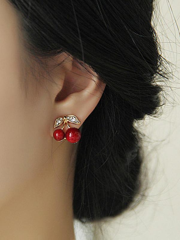 1 Pair Rhinestone Cherry Stud Earrings