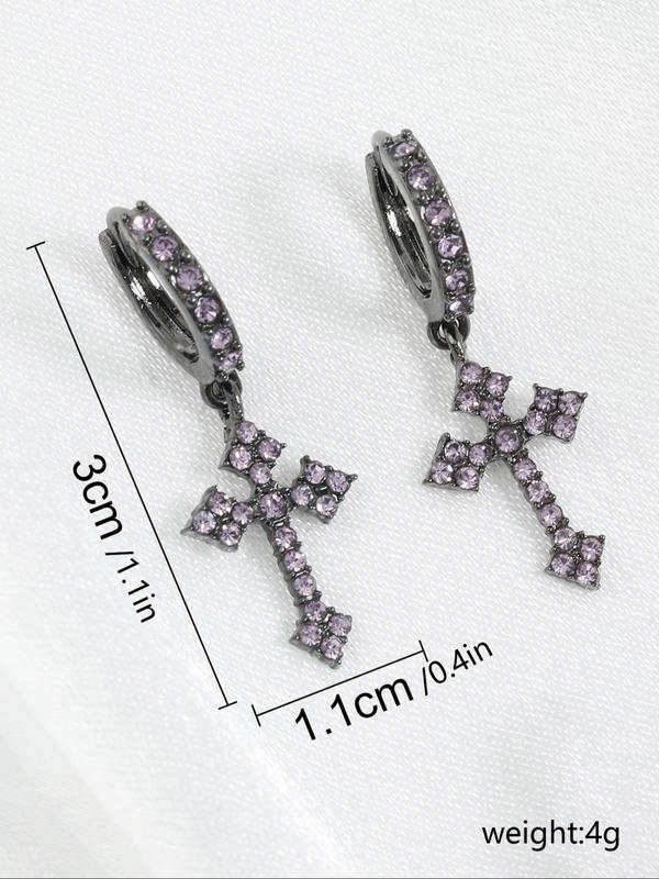 Women's Punk Style Rhinestones Decorated Cross Design Dangle Earrings, Casual Trendy Dangle Earrings, Fashionable Jewelry for Party & Daily Decoration