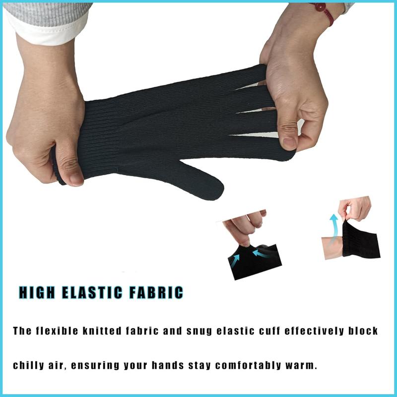 6 Pairs Black Winter Magic Gloves Winter Gloves Stretchy Full Fingers Knitted Gloves, Gloves for Women & Gloves for Men & Gloves for , Each Size L, M, S, Has 2 Pairs - Ideal for a Family of Three