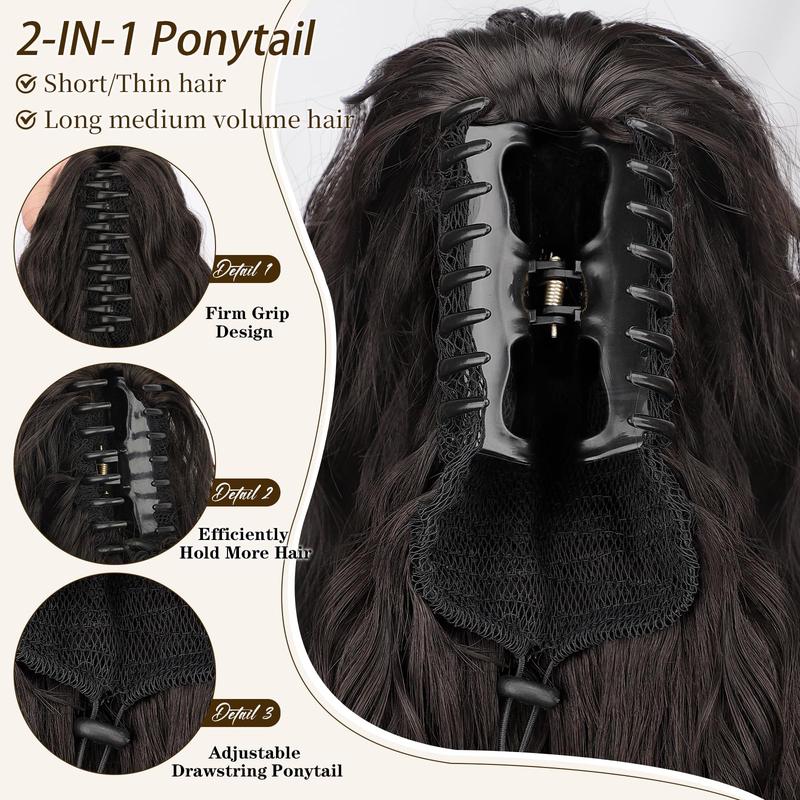 [ Kookastyle ] Claw Long Wavy Ponytail Extension Black Brown 30