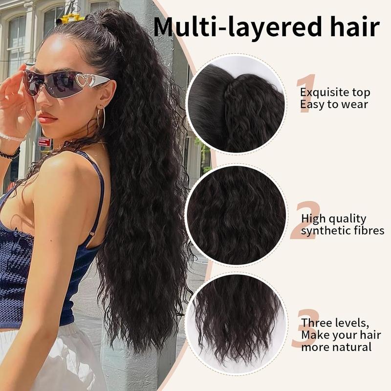 [Black Friday] 30 Inch Claw Long Wavy Ponytail Extension Black Brown Curly Pony Tail Clip in Hair Extensions for Women Fluffy Natural Looking Synthetic Hairpiece for Daily Use