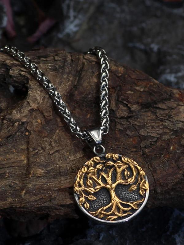 Vintage Tree of Life Pendant Necklace for Men & Women, Punk Casual All-match Jewelry for Teens Gift, Classic Fashion Accessories for Daily Wear