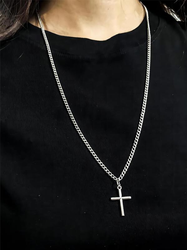 Simple Plain Cross Pendant Necklace for Men & Women, Stainless Steel Chains for Men, Grunge Jewelry for Party, Club, Mexican Necklaces