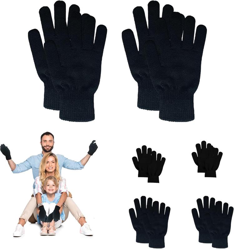 6 Pairs Black Winter Magic Gloves Winter Gloves Stretchy Full Fingers Knitted Gloves, Gloves for Women & Gloves for Men & Gloves for , Each Size L, M, S, Has 2 Pairs - Ideal for a Family of Three