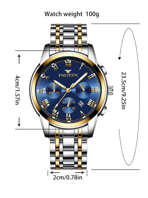 Men's Business Fashion Round Dial Analog Quartz Watch, Fashion Luminous Calendar Watch for Party, Daily Clothing Decor, Trendy All-match & Exquisite Watch for Birthday Gift with Box