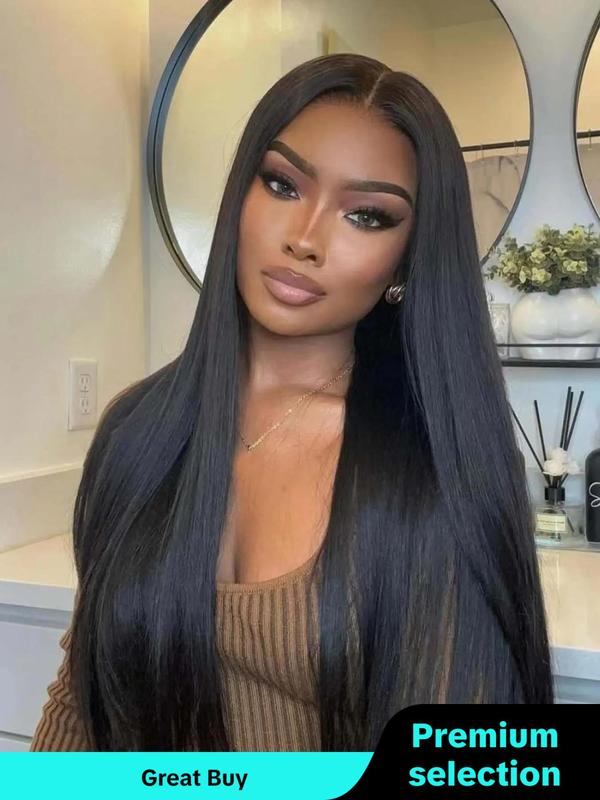 30 Inch Black Long Straight HD Glueless Lace Front Wigs for Women, Gorgeous Fluffy Pre Plucked Wigs without Bangs, Synthetic Wigs with Bady Hair Bangs for Party, Daily Everyday Use & Back To School