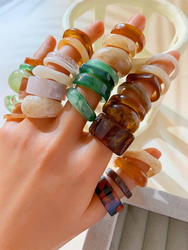 Summer Minimalist Vintage Style Halo Staining Design Irregularity Large Resin Rings Set, 2024 New Style Funky Unique Accessories for Women & Girls, I Love My Girlfriend Gifts