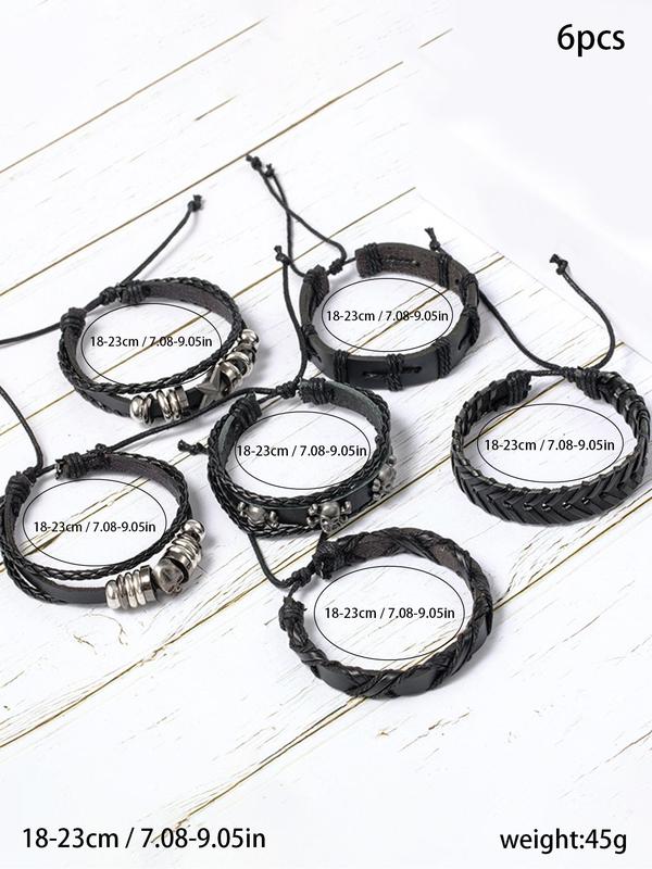 Unisex Street Trend Braided Bracelet Bundles, Trendy Vintage Drawstring Matching Bracelets, Chic Goth Jewelry As Gift for Party Decor