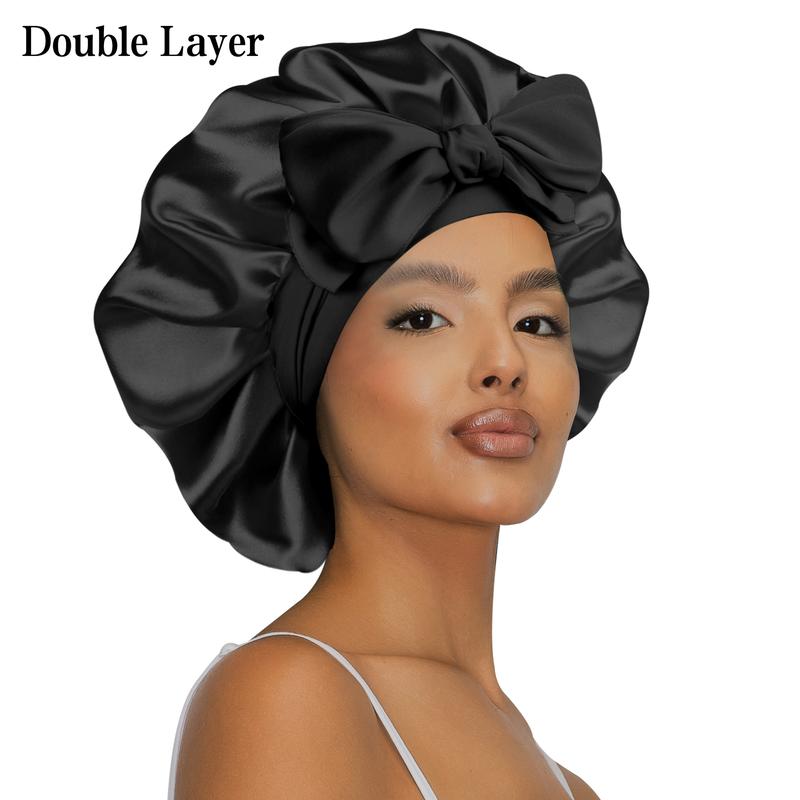 SeSe Code Satin Bonnet Silk Bonnet for Sleeping Double Layer Satin Lined Hair Bonnet with Tie Band Bonnets for Women Natural Curly Hair