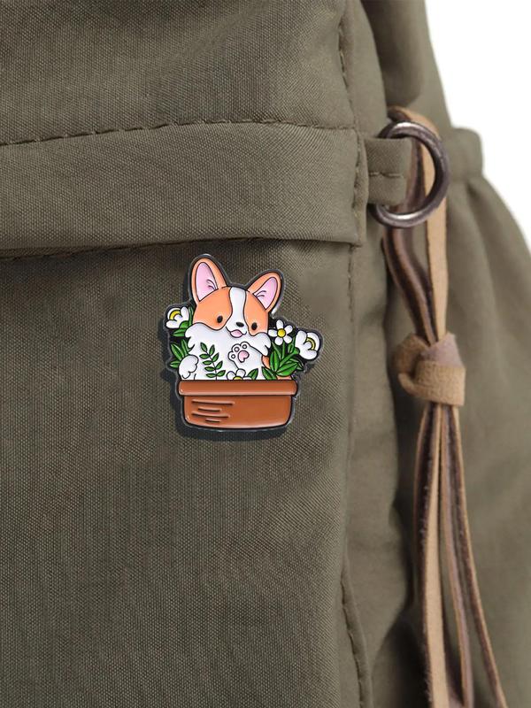 Cute Puppy & Flower Design Brooch, Fashion Accessories, Enamel Pin for Backpacks, Jeans, Scarves, Hats Decoration Fixed Buckle, Casual Jewelry for Men & Women