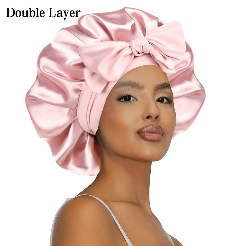 SeSe Code Satin Bonnet Silk Bonnet for Sleeping Double Layer Satin Lined Hair Bonnet with Tie Band Bonnets for Women Natural Curly Hair