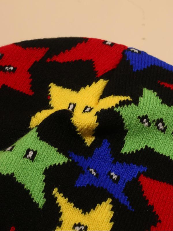 Colorblock Star Pattern Beanie Hat, Casual Y2K Style Knit Hat for Fall & Winter, Fashion Accessories for Both Men & Women