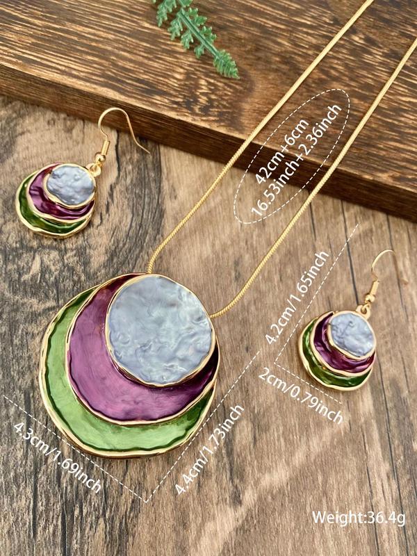 Boho Style Round Pendant Necklace & Dangle Earrings, Fashion Jewelry for Party, Daily Clothing Decor, Trendy All-match & Exquisite Jewelry for Birthday Gift