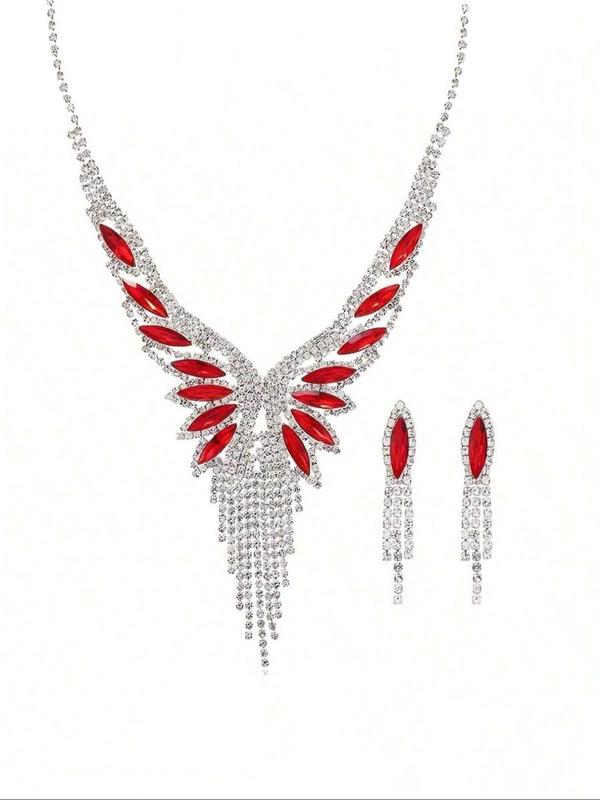 Women's Elegant Rhinestone Decorated Jewelry Set, Exquisite Trendy Tassel Design Necklace & Dangle Earrings, Chic Jewelry Set for Party Decoration