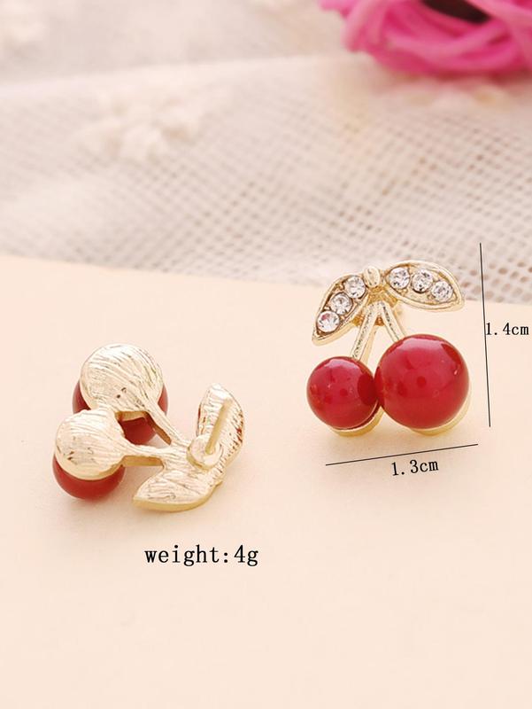 1 Pair Rhinestone Cherry Stud Earrings