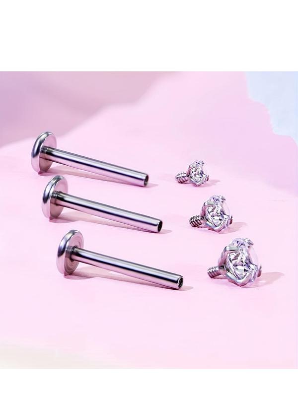 3 pairs Stainless Steel Screw Lip Rings, Forward Tragus Earrings for Women Men, Zircon Inlay Piercing Body Jewelry, Stainless Steel Jewelry