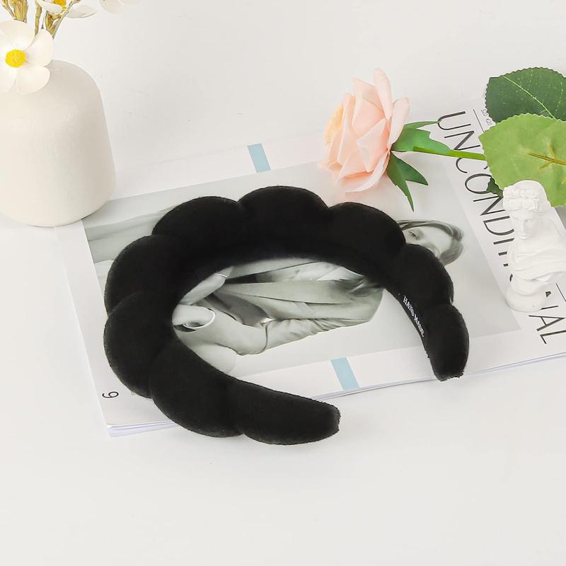 Sponge Spa Headband for Women, Spa Terry Towel Cloth Fabric Head Band with 2 count Wrist Washband, Soft & Absorbent Material Hair Accessories for Face Washing Shower Skincare Makeup Removal(Black)