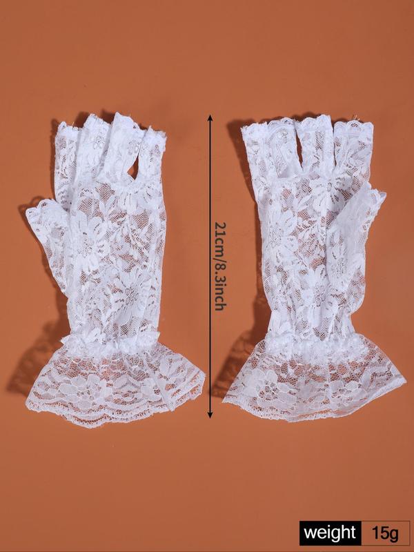 Minimalist Temperament Solid Color Floral Lace Half Finger Bridal Gloves, 1 Pair Elegant Lace Gloves for Wedding Bridal Party Formal Occasions, Wedding Accessories