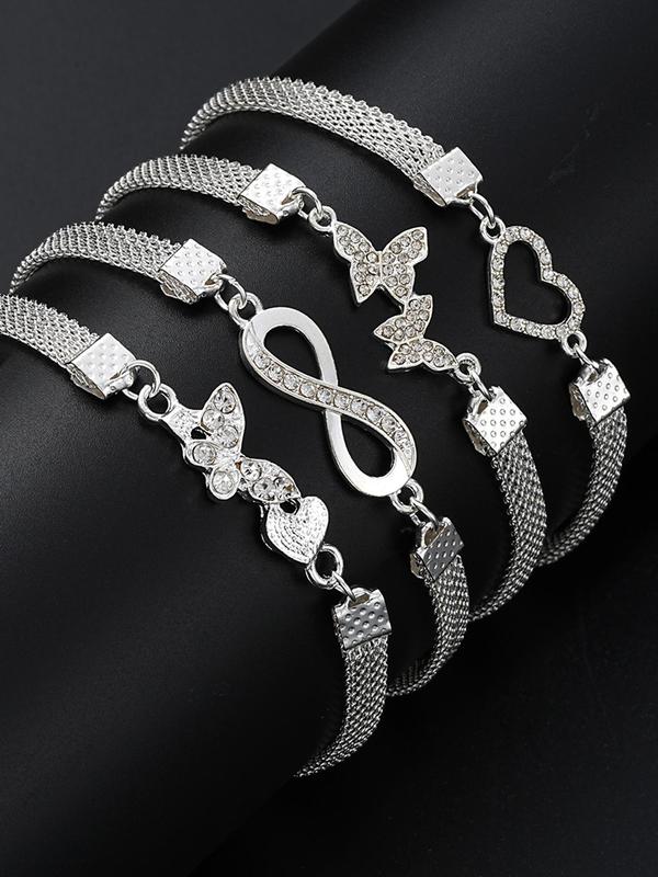 Fashion Rhinestone Heart & Butterfly Decor Anklet, Elegant Body Jewelry for Women & Girls, Classic Fashion Accessories for Party, Daily Clothing Decor