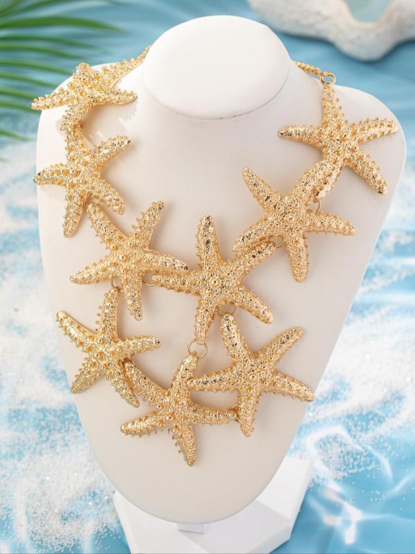 Starfish Design Jewelry Set (1 2 4counts), Necklace Earrings Ring for Women & Girls, Exquisite Jewelry Set for Beach Party & Daily Clothing Decor