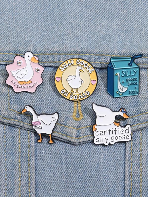 Cute Cartoon Goose & Letter & Drink Bottle Design Brooch, Animal Themed Clothes Brooch, Fashion Accessories for Women & Men