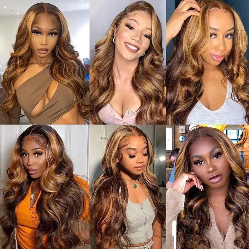 ALIGLOSSY 13x4 Ombre Balayage Highlight Body Wave Lace Front Wigs 4 30 Balayage Highlight PRE Colored Wavy HD Transparent Lace Frontal Human Hair Wigs For Women