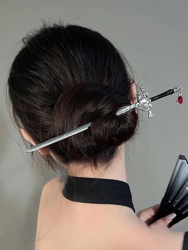 Elegant Rhinestone Decorated Sword Shaped Hair Pin, Fashion Creative Alloy Jewelry for Women and Girls, Retro All-match Accessories for Party, Daily Clothing Decoration