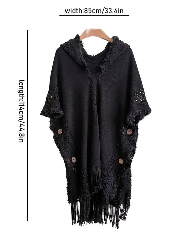 Women's Solid Color Tassel Decor Cape Shawl, Casual Fashionable Poncho Shawl for Fall & Winter, Women's Clothing Accessories for Daily Wear