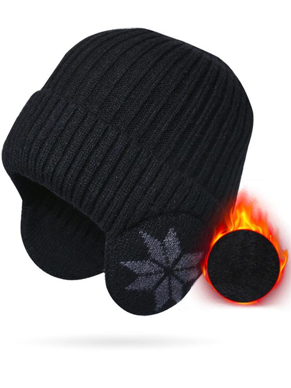  Unisex New Simple Style Winter Warm Beanie Hat with Ears Covering, Casual Knitted Beanie Hat for Men & Women, Warm Hat for Riding Outdoor Activities