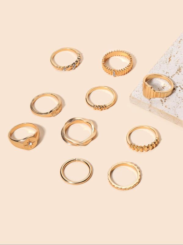 Fashion Eye Design Rhinestone Decorated Ring Stack, 10pcs set Casual and Versatile Rings Jewelry for Women, Simple All-match Fashion Cute Accessories for Party, Club