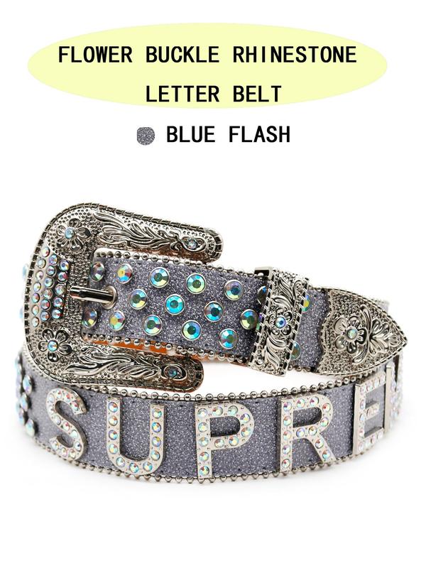 Rhinestone Letter Decorated Belt, Punk Style Y2k Accessories for Men & Women, Fashionable Jeans Belt for Daily Decoration