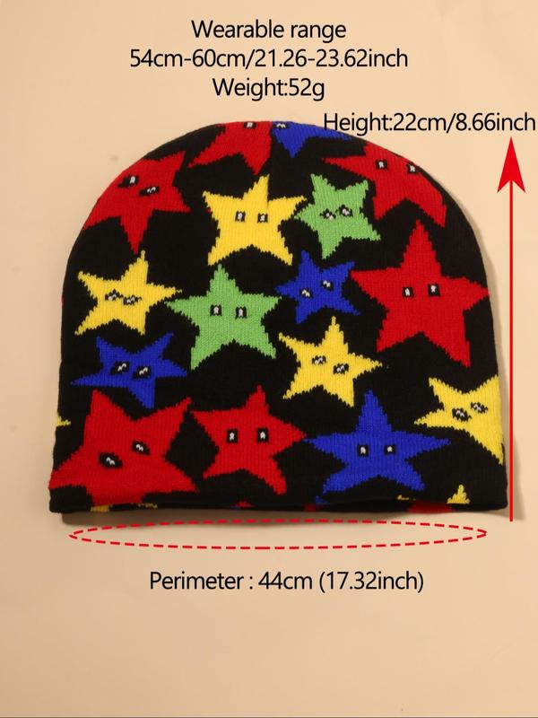 Colorblock Star Pattern Beanie Hat, Casual Y2K Style Knit Hat for Fall & Winter, Fashion Accessories for Both Men & Women