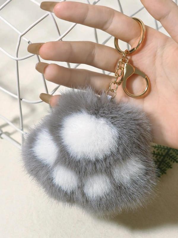 Women's Cute Fluffy Cat Paw Design Keychain, Fuzzy Novelty Keychain for Women & Girls for Car Keys, Fashion Kawaii Accessories for Daily Decoration