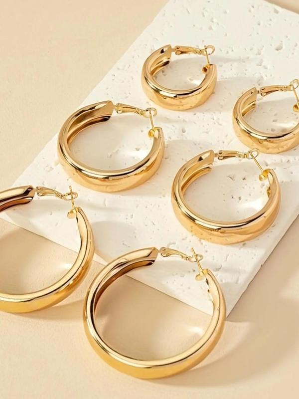 3 Pairs Women's Simple Style Plain Color Hoop Earrings, Casual Trendy Hoop Earrings, Fashionable Jewelry for Women for Daily & Party Decoration