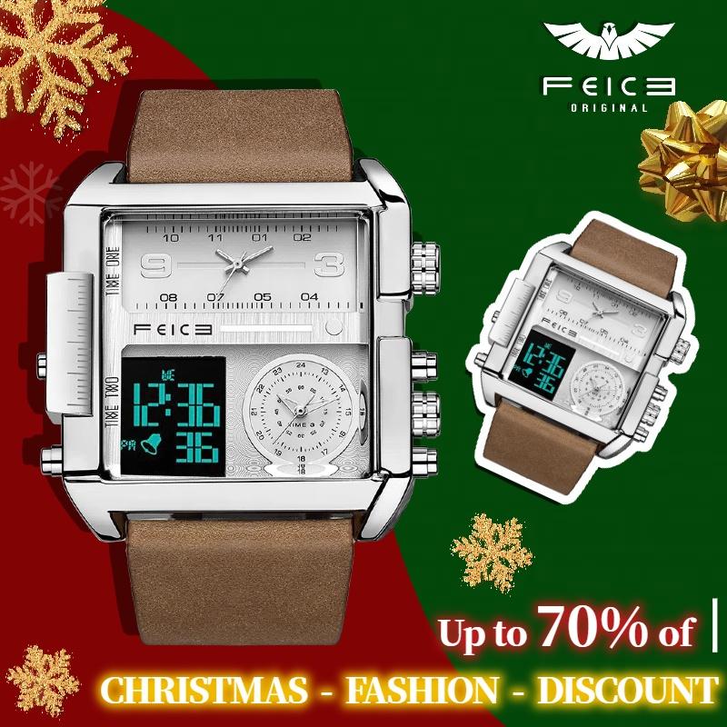 FEIKE Large dial square men's watches fashion multi-function versatile temperament luminous waterproof chronograph watches white silver luxury watches