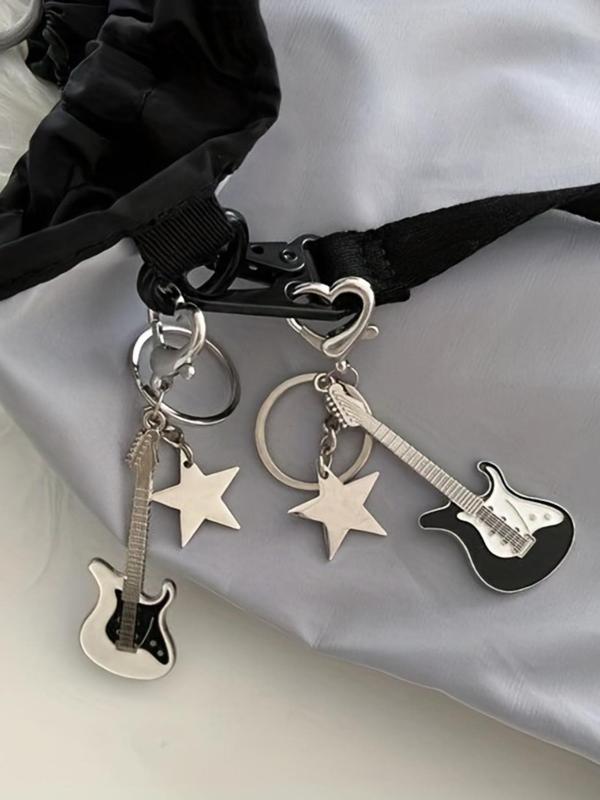 Guitar & Star & Heart Design Keychain, Fashionable Keychain for Men, Trendy All-match & Exquisite Keychain for Birthday Gift