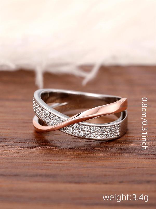 Elegant Rhinestone Decorated Copper Ring, Fashion Delicate Accessories for Women & Girls, Trendy All-match & Exquisite Jewelry for Birthday Gift